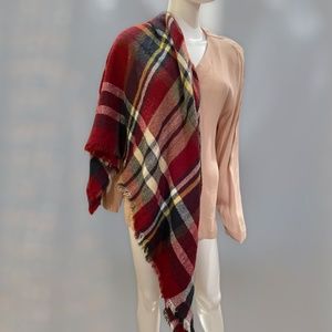 NYC ~ Blanket Scarf "Baby its Cold Outside" Red plaid square ~ Multi Ways Wear